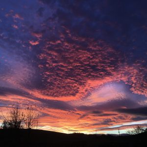 Glorious sunset, red, gold and deep blue to purple